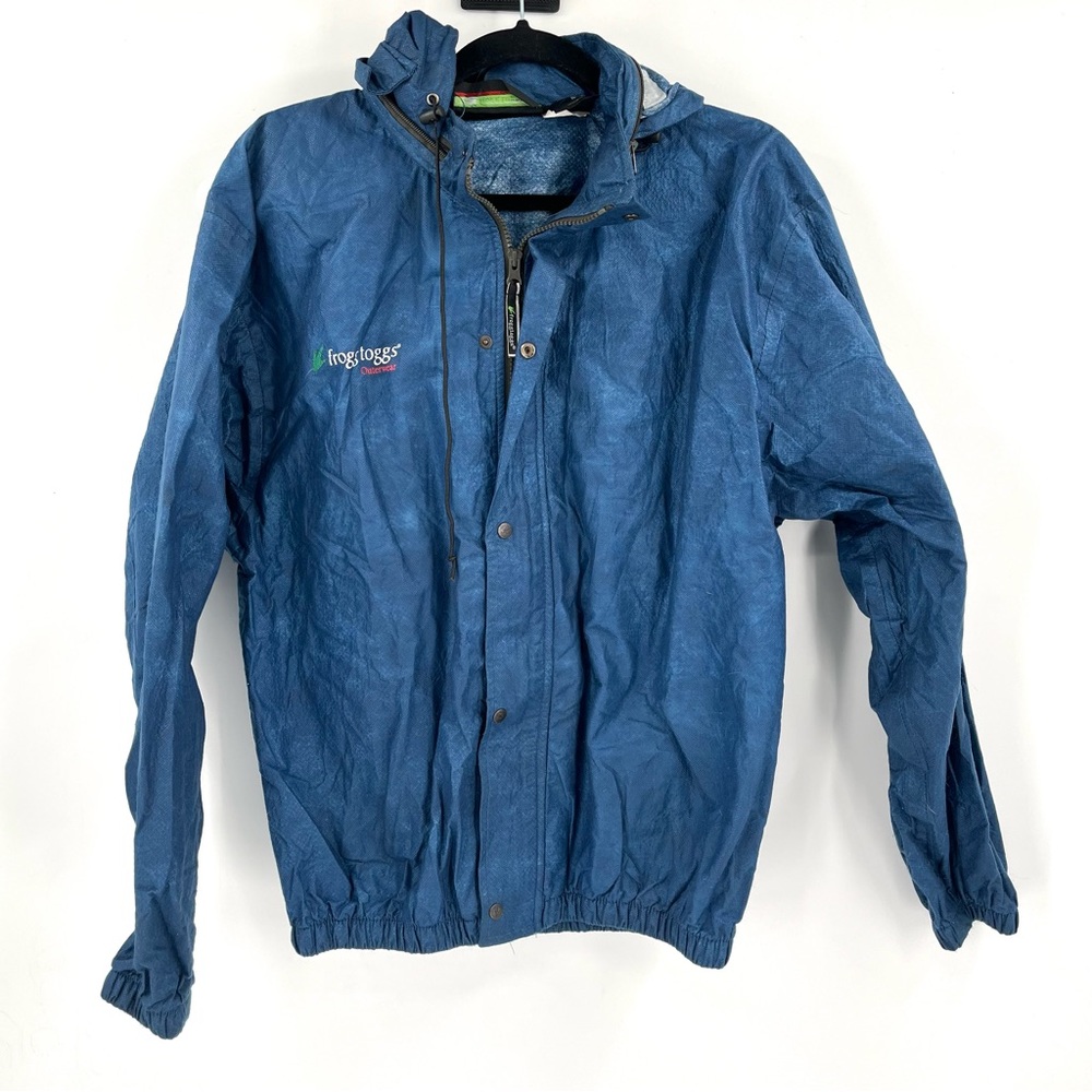 FROGG TOGGS Pro Action Jacket Blue Waterproof Outdoor Hiking M Men Packable Hood